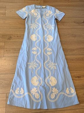 Tuckernuck Blue Seersucker Embroidered James Dress